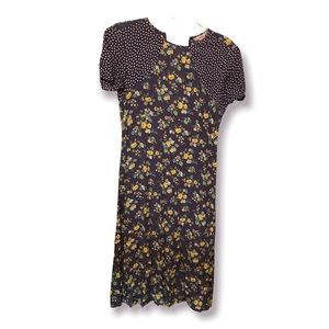 Cath Kidston Retro Vintage Inspired Blue Floral Polka Dot Flirty Dress